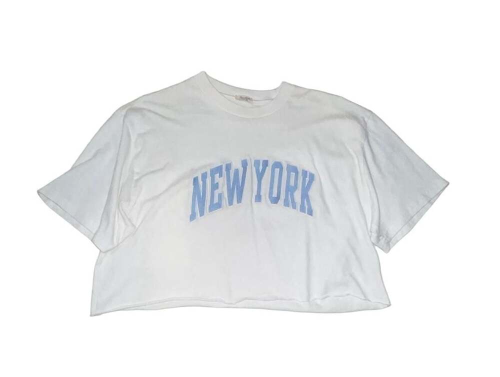 Brandy Melville J. Galt White New York Embroidered Cropped T-Shirt